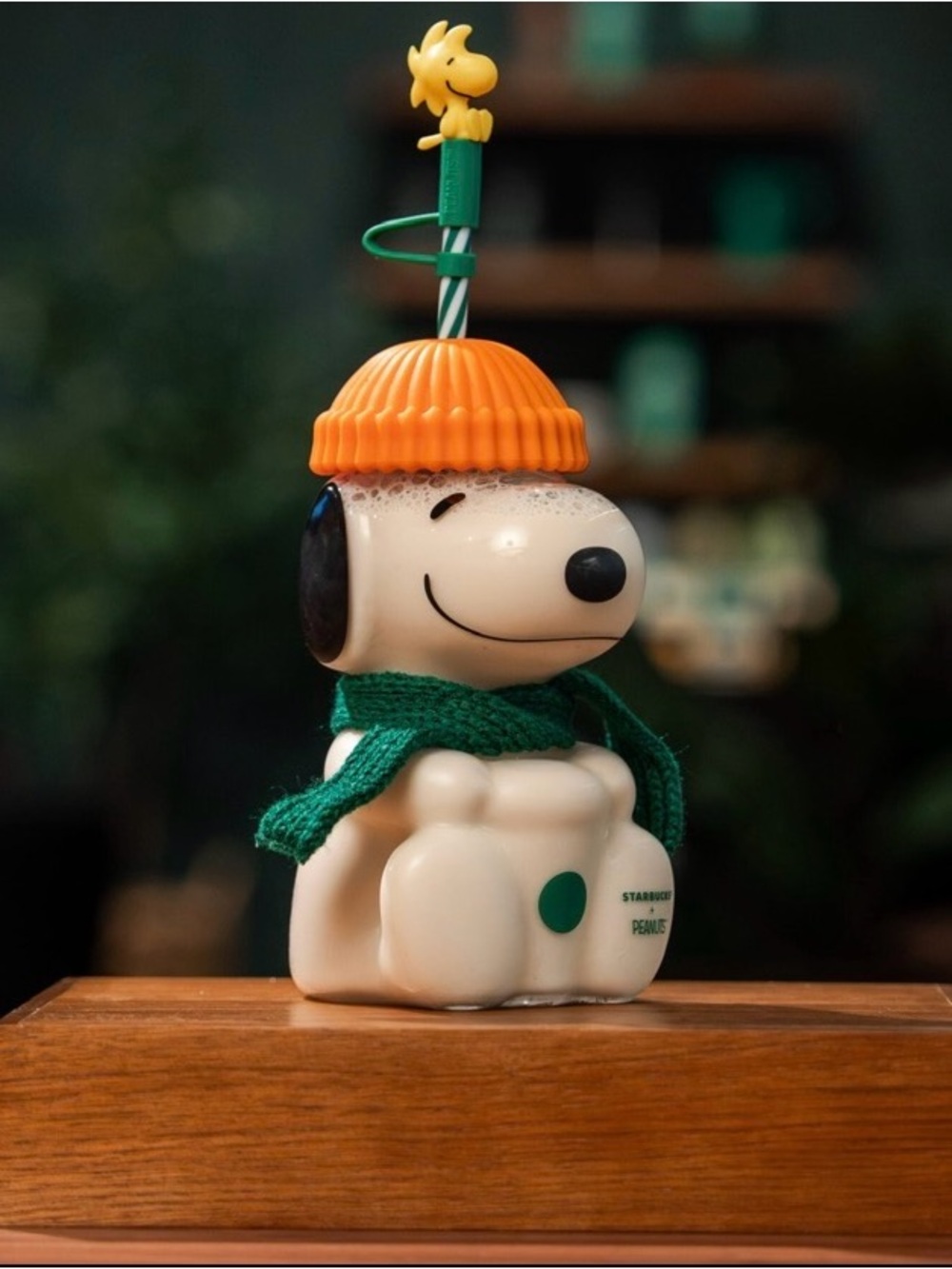 Starbucks Peanuts Snoopy Holiday Drink Cup - Orange Hat, Green Scarf